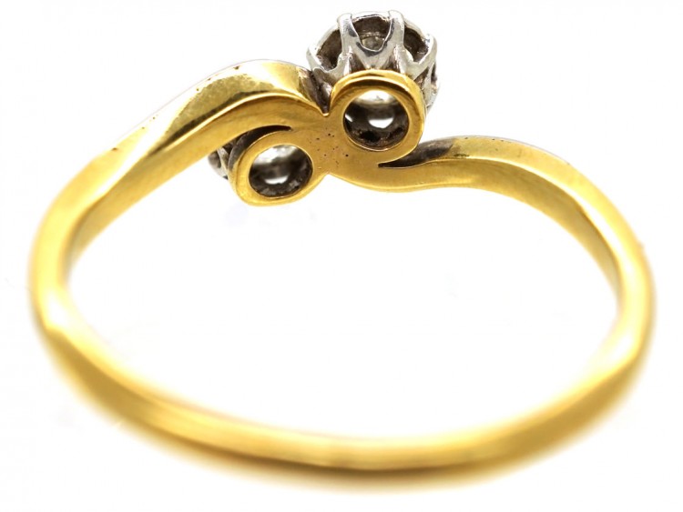 Edwardian 18ct Gold & Platinum, Two Stone Diamond Crossover Ring