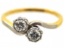 Edwardian 18ct Gold & Platinum, Two Stone Diamond Crossover Ring