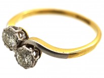 Edwardian 18ct Gold & Platinum, Two Stone Diamond Crossover Ring