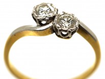 Edwardian 18ct Gold & Platinum, Two Stone Diamond Crossover Ring