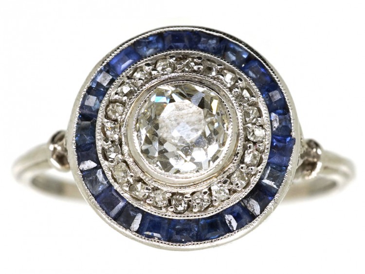 Art Deco Sapphire & Diamond Target Ring