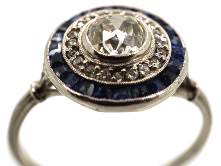 Art Deco Sapphire & Diamond Target Ring