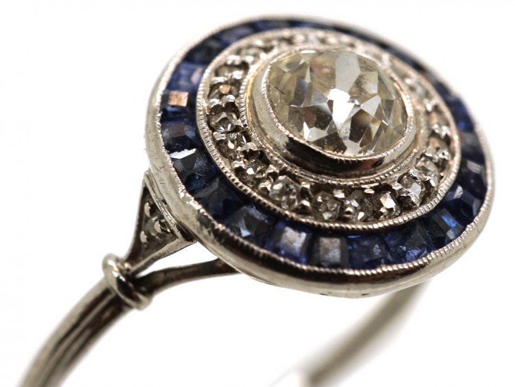 Art Deco Sapphire & Diamond Target Ring