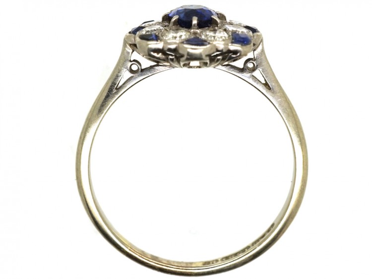 Edwardian 18ct Gold Sapphire & Diamond Oval Cluster Ring