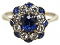 Edwardian 18ct Gold Sapphire & Diamond Oval Cluster Ring