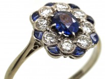Edwardian 18ct Gold Sapphire & Diamond Oval Cluster Ring