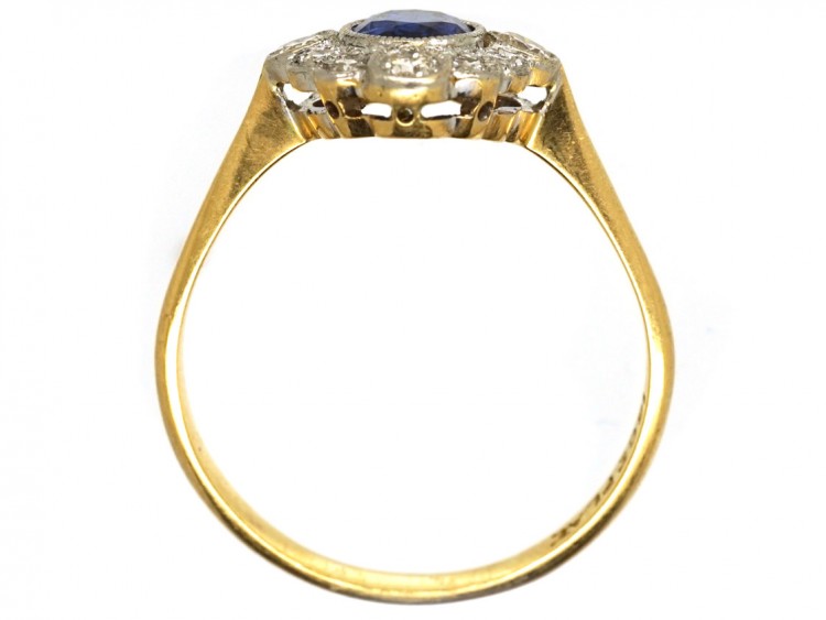 Edwardian 18ct Gold, Platinum, Sapphire & Diamond Oval Cluster Ring