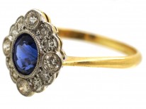 Edwardian 18ct Gold, Platinum, Sapphire & Diamond Oval Cluster Ring