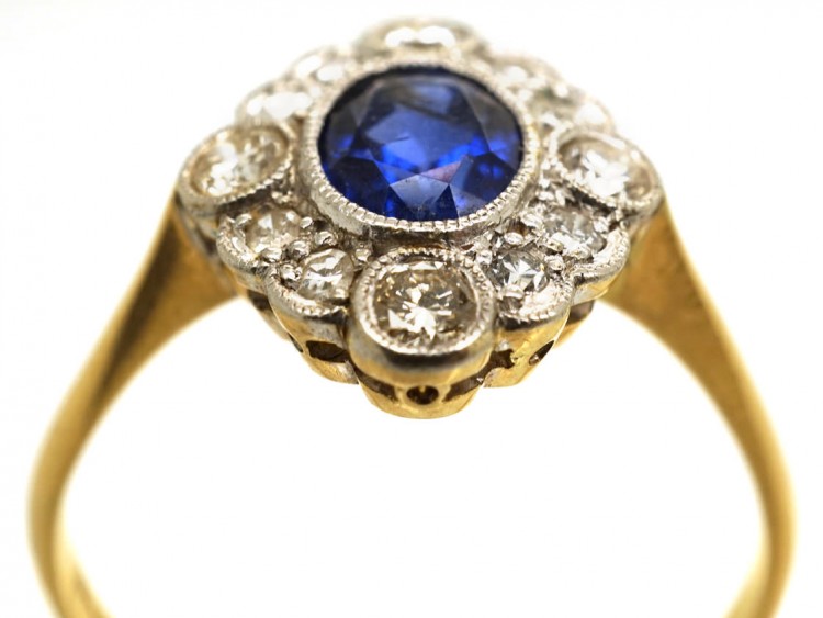 Edwardian 18ct Gold, Platinum, Sapphire & Diamond Oval Cluster Ring