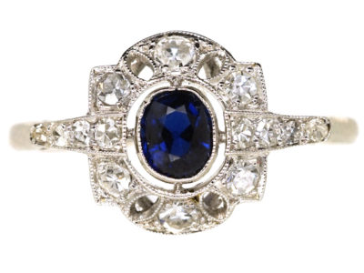 Art Deco Platinum, Sapphire & Diamond Ring