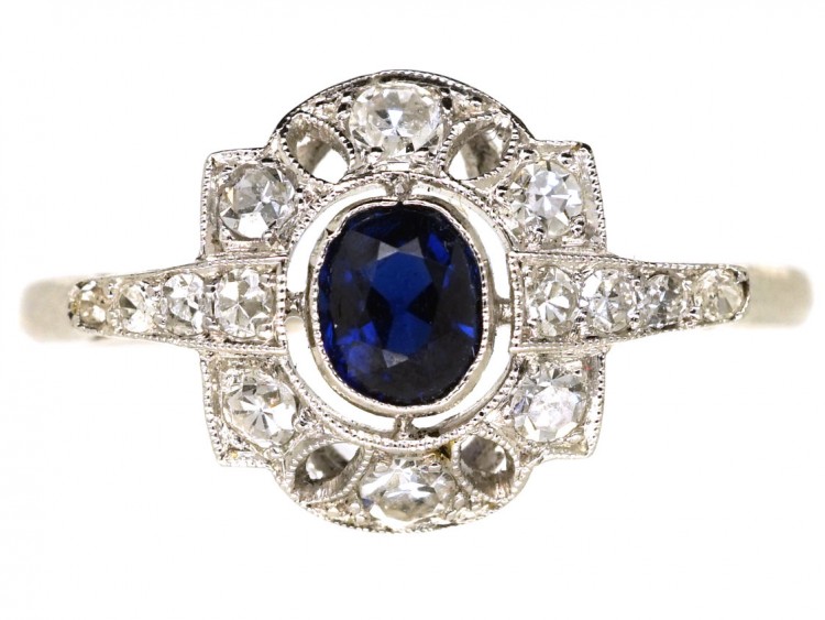Art Deco Platinum, Sapphire & Diamond Ring