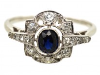Art Deco Platinum, Sapphire & Diamond Ring