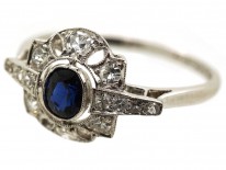 Art Deco Platinum, Sapphire & Diamond Ring