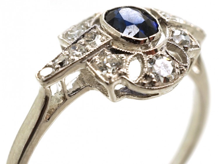 Art Deco Platinum, Sapphire & Diamond Ring