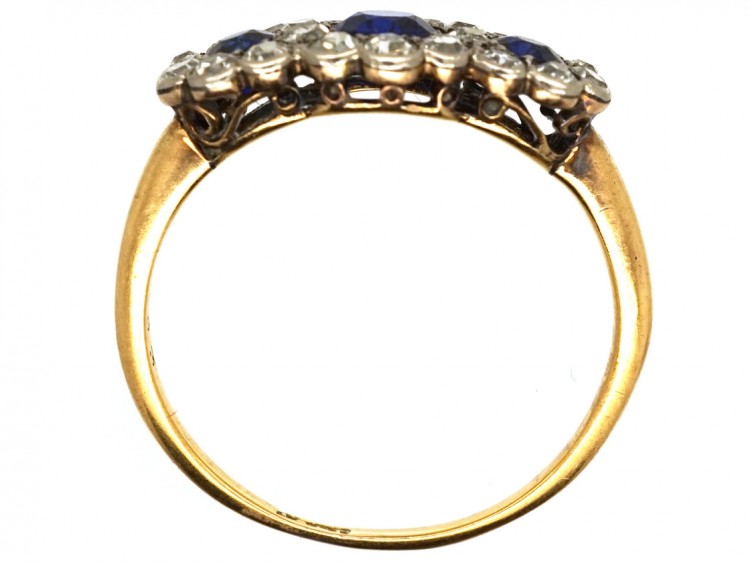Edwardian 18ct Gold, Sapphire & Diamond Triple Cluster Ring