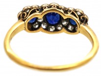 Edwardian 18ct Gold, Sapphire & Diamond Triple Cluster Ring