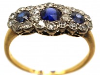 Edwardian 18ct Gold, Sapphire & Diamond Triple Cluster Ring