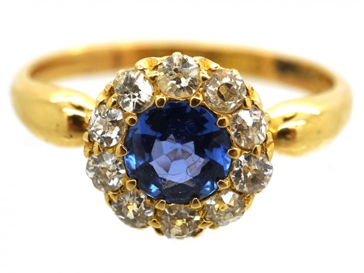 Victorian 18ct Gold, Sapphire & Diamond Cluster Ring