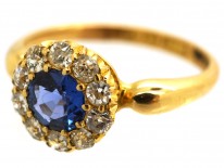 Victorian 18ct Gold, Sapphire & Diamond Cluster Ring