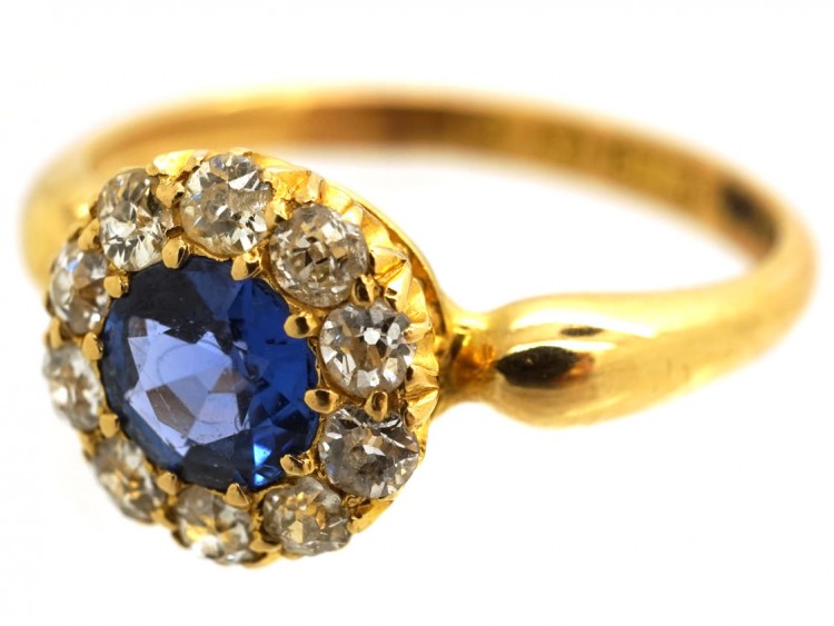 Victorian 18ct Gold, Sapphire & Diamond Cluster Ring