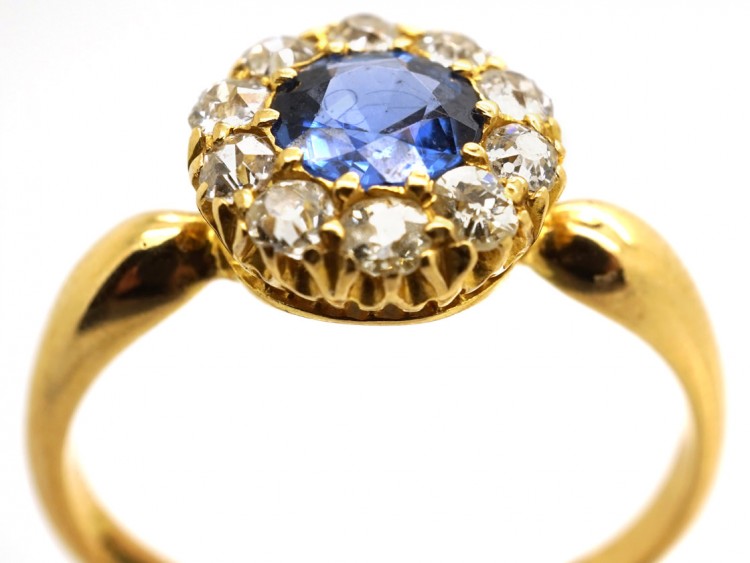 Victorian 18ct Gold, Sapphire & Diamond Cluster Ring