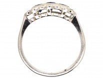 Art Deco 18ct White Gold, Sapphire & Diamond Rectangular Ring