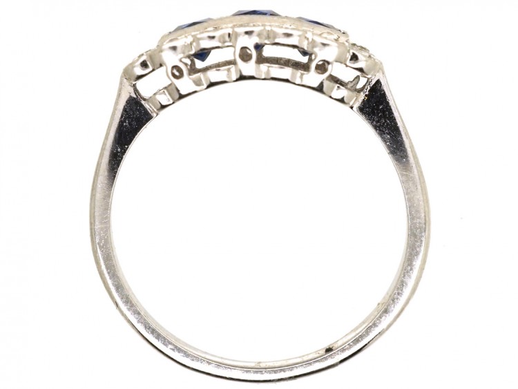 Art Deco 18ct White Gold, Sapphire & Diamond Rectangular Ring