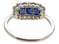 Art Deco 18ct White Gold, Sapphire & Diamond Rectangular Ring