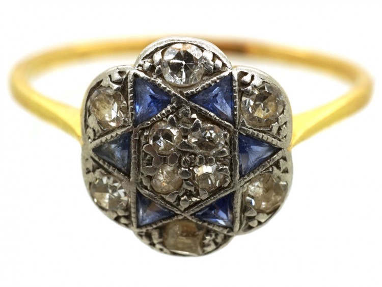 Art Deco 18ct Gold, Platinum, Sapphire & Diamond Star Ring