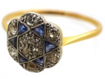 Art Deco 18ct Gold, Platinum, Sapphire & Diamond Star Ring
