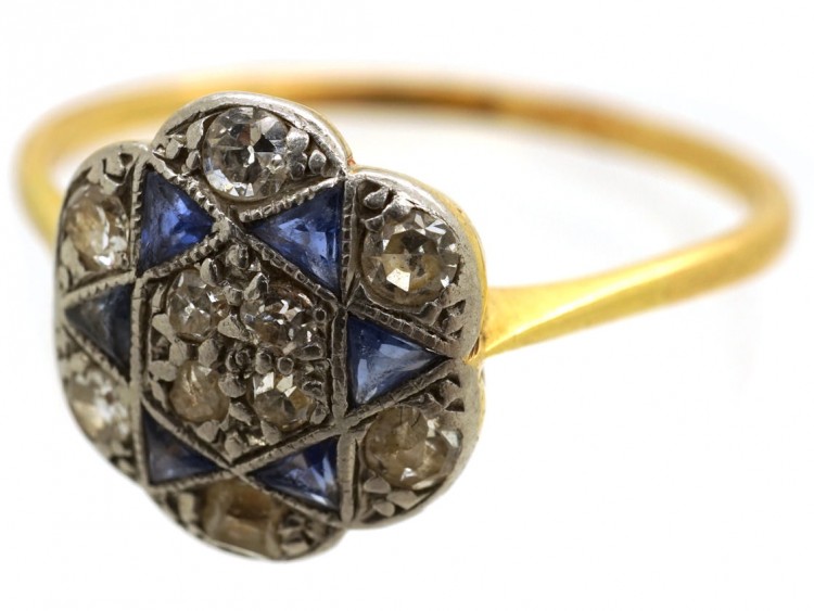 Art Deco 18ct Gold, Platinum, Sapphire & Diamond Star Ring