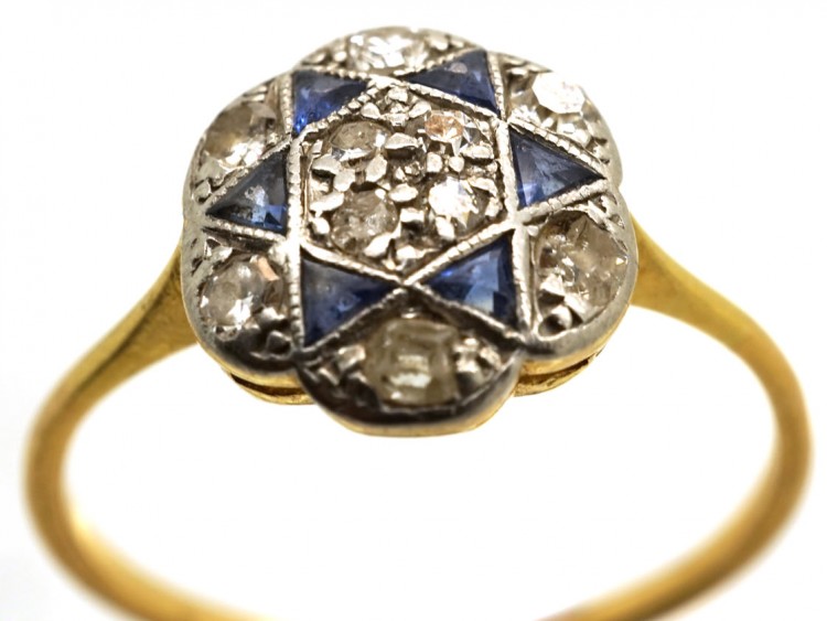 Art Deco 18ct Gold, Platinum, Sapphire & Diamond Star Ring