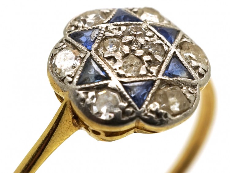 Art Deco 18ct Gold, Platinum, Sapphire & Diamond Star Ring