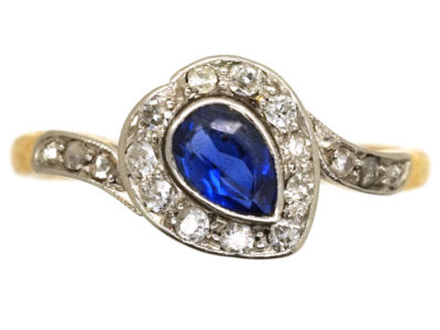 Edwardian 18ct Gold , Platinum, Sapphire & Diamond Canted Heart Ring