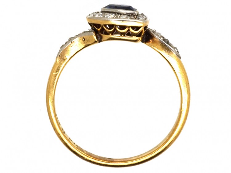Edwardian 18ct Gold , Platinum, Sapphire & Diamond Canted Heart Ring
