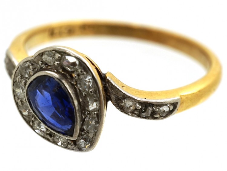 Edwardian 18ct Gold , Platinum, Sapphire & Diamond Canted Heart Ring