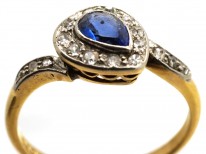 Edwardian 18ct Gold , Platinum, Sapphire & Diamond Canted Heart Ring