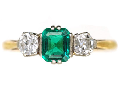 18ct Gold, Platinum, Emerald & Diamond Three Stone Ring