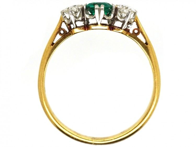 18ct Gold, Platinum, Emerald & Diamond Three Stone Ring