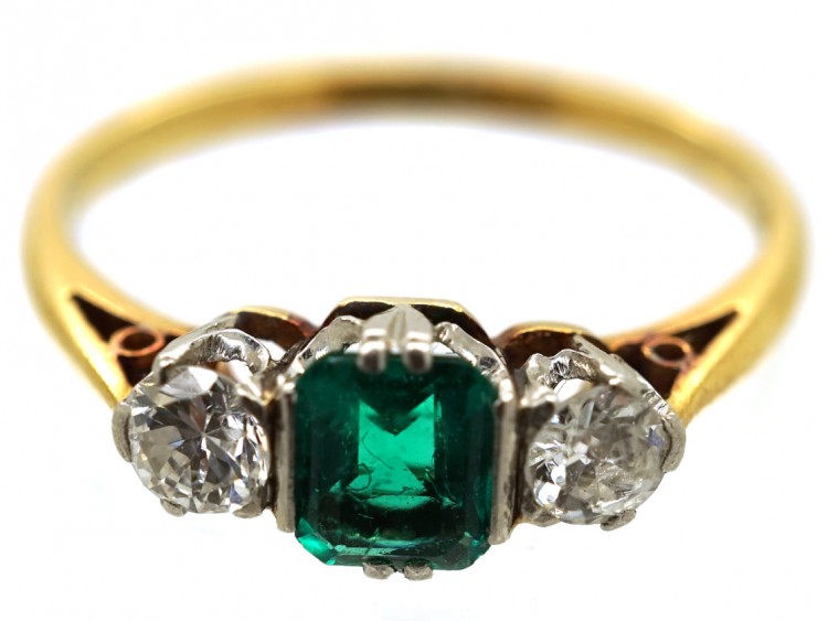 18ct Gold, Platinum, Emerald & Diamond Three Stone Ring