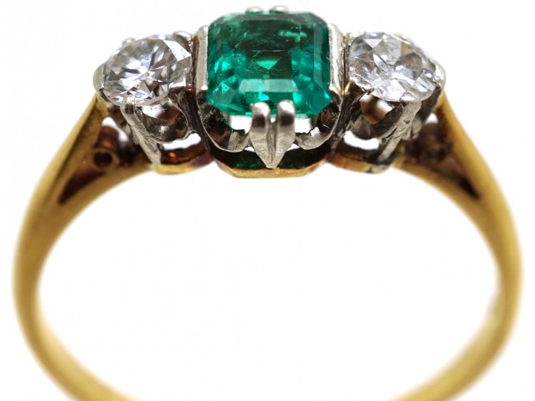 18ct Gold, Platinum, Emerald & Diamond Three Stone Ring