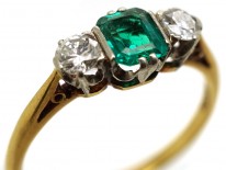 18ct Gold, Platinum, Emerald & Diamond Three Stone Ring