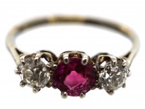 18ct White Gold Ruby & Diamond Three Stone Ring