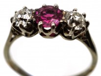 18ct White Gold Ruby & Diamond Three Stone Ring