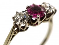 18ct White Gold Ruby & Diamond Three Stone Ring