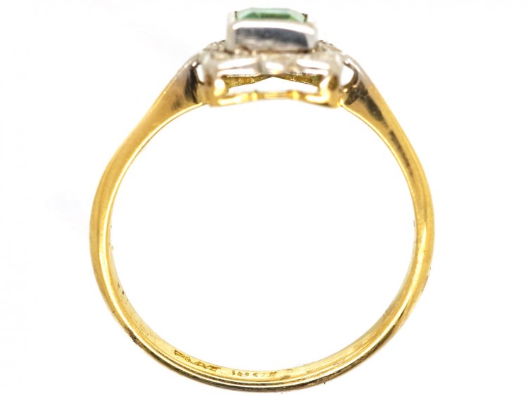 Art Deco 18ct Gold, Platinum, Emerald & Diamond Square Ring