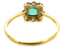 Art Deco 18ct Gold, Platinum, Emerald & Diamond Square Ring