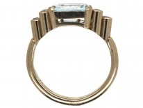 18ct White Gold Rectangular Cut Aquamarine & Diamond Ring