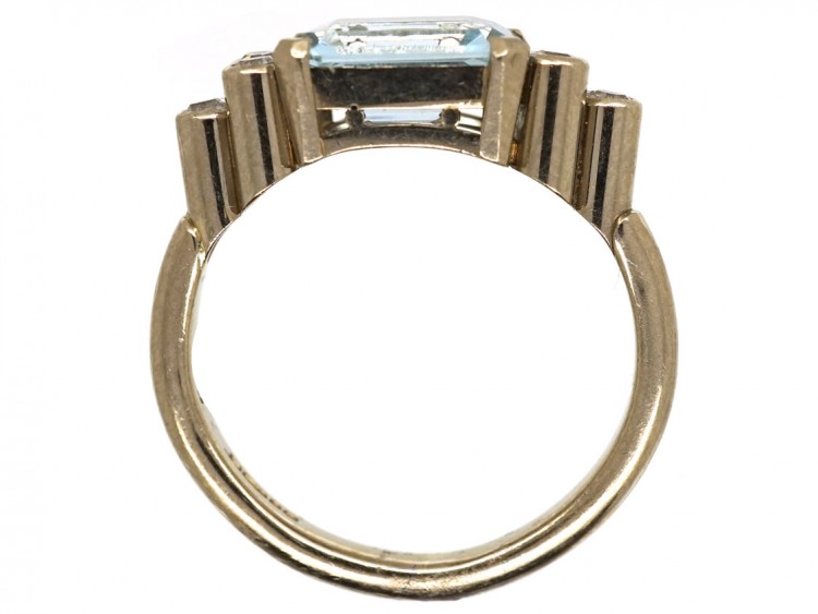 18ct White Gold Rectangular Cut Aquamarine & Diamond Ring