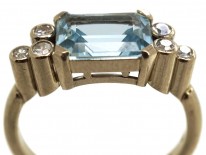 18ct White Gold Rectangular Cut Aquamarine & Diamond Ring